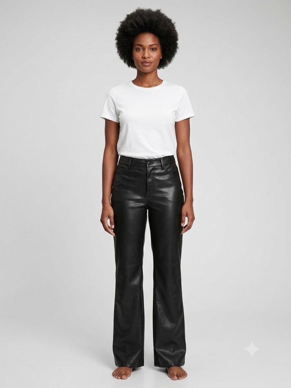 High-Waisted Black Faux-Leather Wide-Leg Jeans